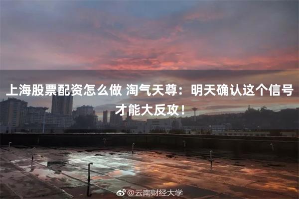 上海股票配资怎么做 淘气天尊：明天确认这个信号才能大反攻！